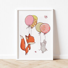 Fox and Bunny with Balloons